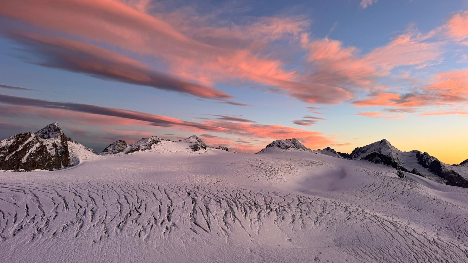 View from the Brandenburger Haus across the glaciers of the Ötztal Alps