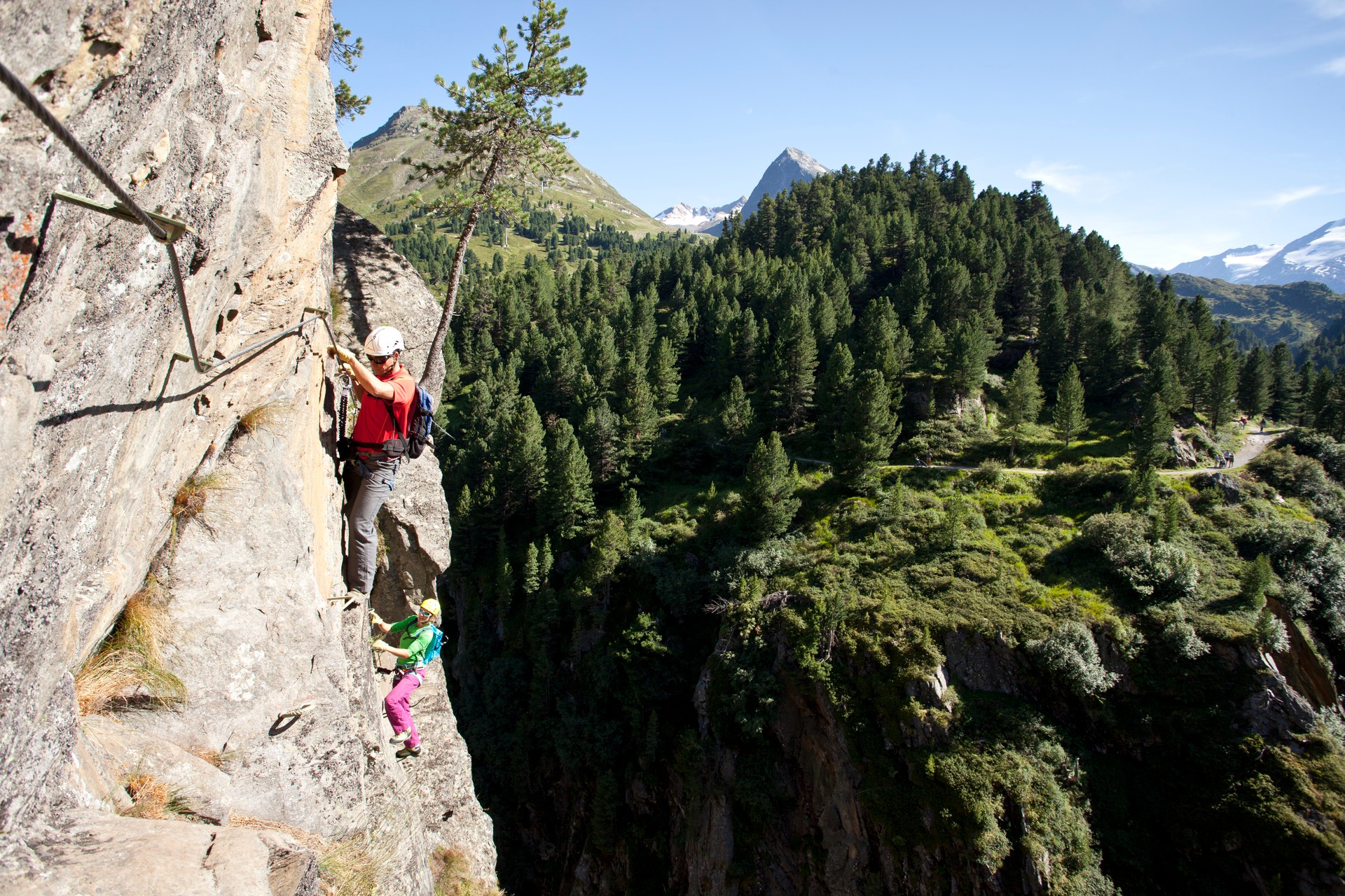 Climbers on a via ferrata above Obergurgl