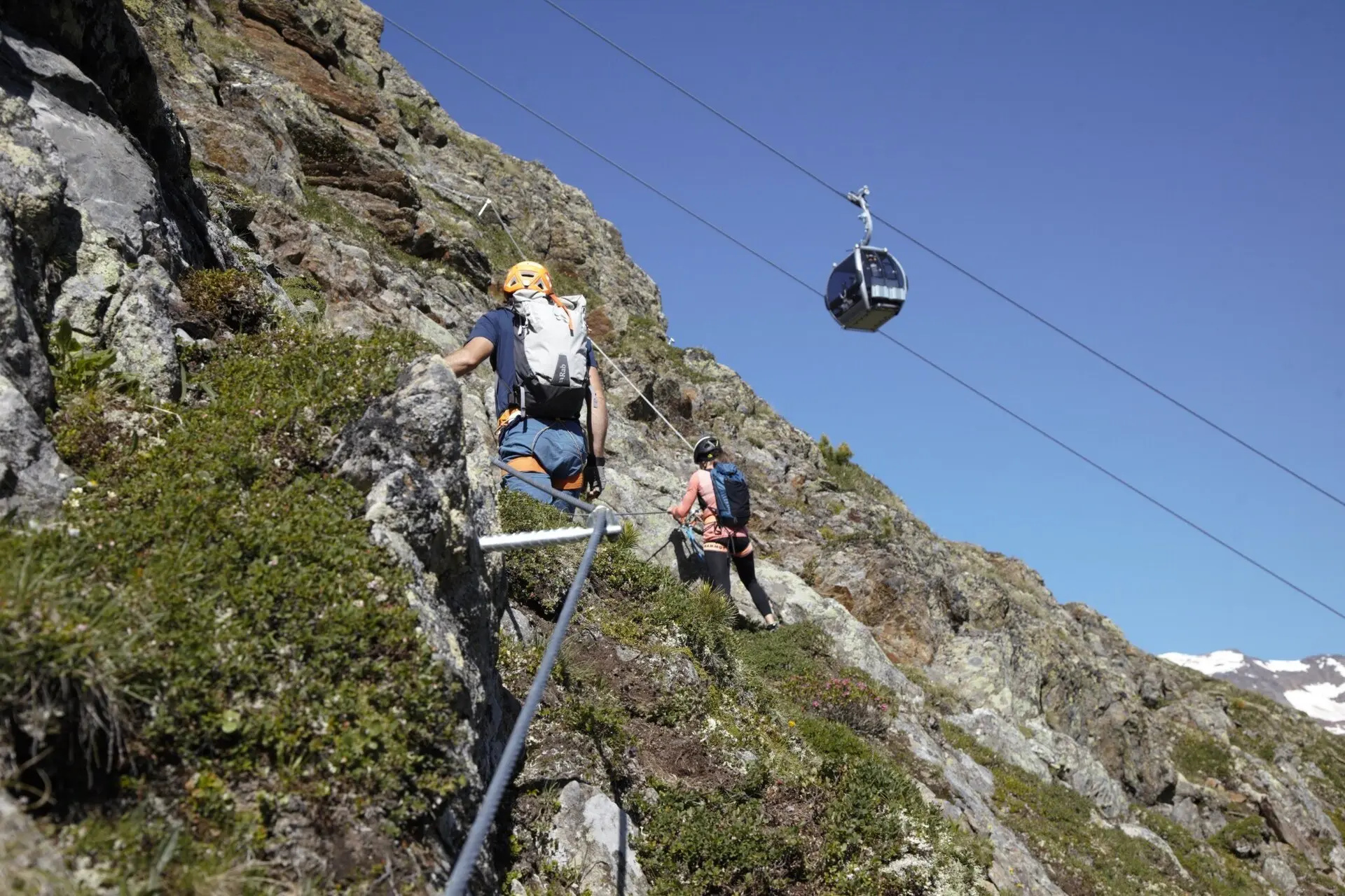 Climber on the Hohe Mut via ferrata above Obergurgl